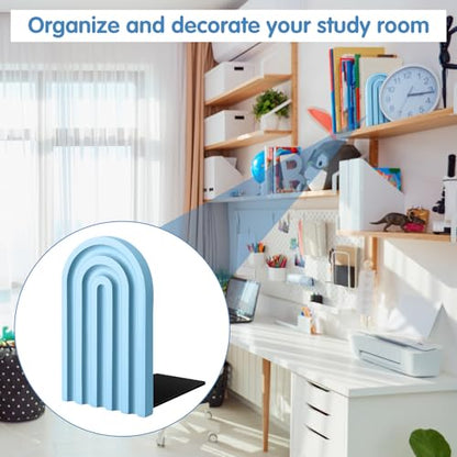 Harloon 4 Pcs Boho Arch Bookends Rainbow Wooden Book Ends, Sky Blue Color - color: Denim Blue Color