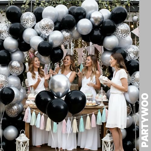 PartyWoo Black and Silver Balloons 66pcs 12 Inch Black Silver Balloons - color: Black-3323