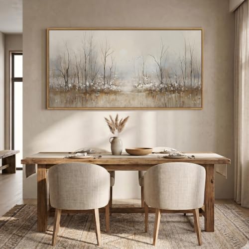 Large Framed Neutral Abstract Landscape Wall Art for Living Room, 60x30 In - color: Beige Brown