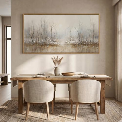 Large Framed Neutral Abstract Landscape Wall Art for Living Room, 60x30 In - color: Beige Brown