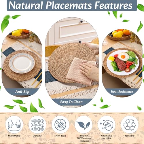 Boho Table Runner and Placemats Set, 6 Sets, Blue, 12x72 - color: Blue, size: 12x72"