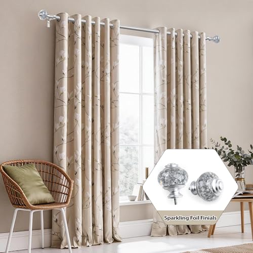 2 Pack Curtain Rods, 1 Inch Telescoping Drapery Rod 28 to 48 inch (2.3 to 4ft), USFOOK Curtain Rods for Windows 16 to 44 Inches, Silver Translucent Finials - color: Silver, size: 28-48"(2 Pack)