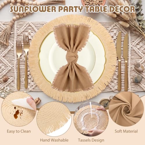 Boho Placemats Napkins Set of 6 Fall Table Brown Linen Napkins - color: Brown