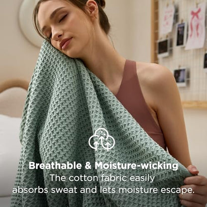 Bedsure 100% Cotton Twin XL Blanket, Waffle Weave, Green, 66"x90" - color: 04 Green, size: Twin XL (66" X 90")