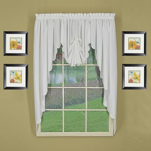 Today's Curtain, AMZ Orleans Scallop Curtain, White 38" Swag Pair, 60" W x 38" L, White - color: White, size: 60"W x 38"L (Pack of 1)