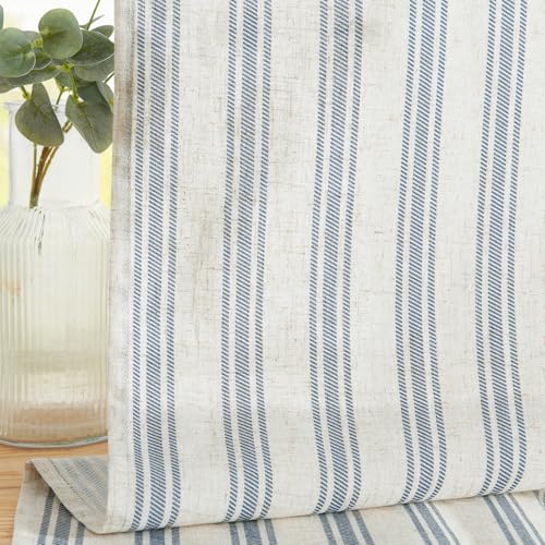 jinchan Linen Striped Tier Curtains for Kitchen Windows Farmhouse - color: Striped Blue | on Beige, size: 26"W x 24"L (Pack of 2)