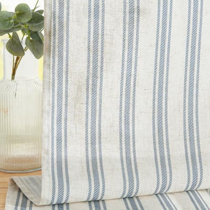jinchan Linen Striped Tier Curtains for Kitchen Windows Farmhouse - color: Striped Blue | on Beige, size: 26"W x 24"L (Pack of 2)