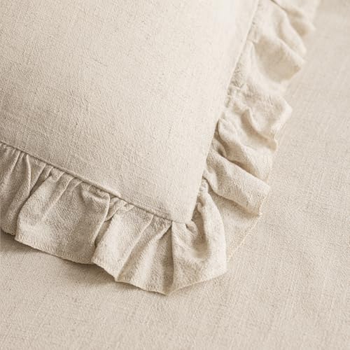Foindtower Set of 2 Decorative Soild Fringe Ruffle Throw Pillow Covers Soft Boho Farmhouse Cushion Cover Cozy Accent Retro Pillowcase for Couch Sofa Bed Living Room Home Decor,18×18 Inch,Natural Beige - color: Natural Beige, size: 18" x 18" (Pack of 2)