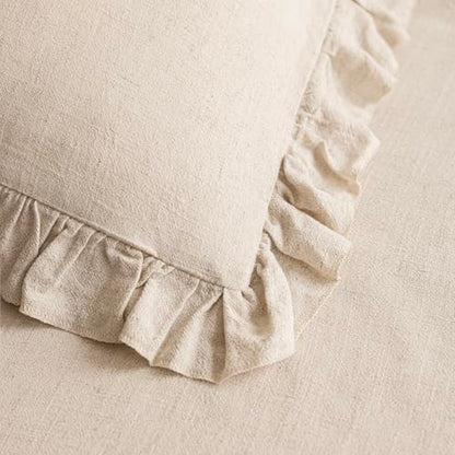 Foindtower Linen Fringe Ruffle Throw Pillow Covers 18×18 Inch Natural Beige - color: Natural Beige, size: 18" x 18" (Pack of 2)