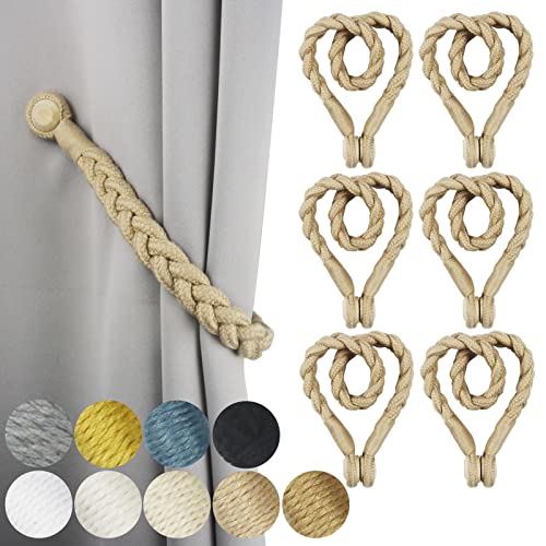 Magnetic Soft Curtain Tiebacks Rope Cotton Window Curtain Holdbacks Porlau - color: Dark Beige, size: 6 Pack