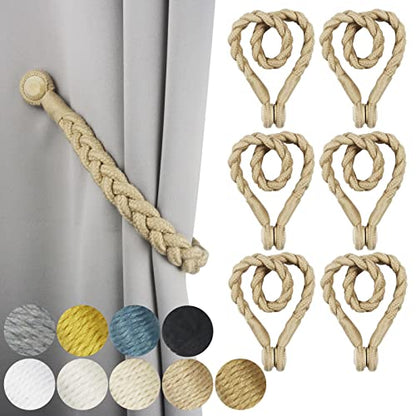Magnetic Soft Curtain Tiebacks Rope Cotton Window Curtain Holdbacks Porlau - color: Dark Beige, size: 6 Pack