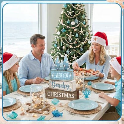 Lineshading 4 Pcs Coastal Christmas Table Decor, Blue Beachy Christmas Tree - style: Blue Christmas Tree