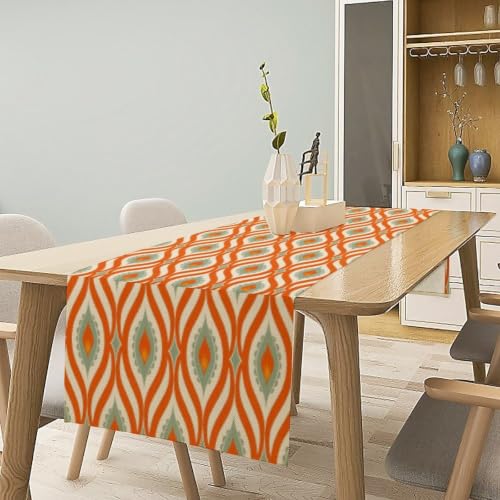 Retro Groovy Table Runner Vintage 50s 60s Abstract Geometric Mid Century Pattern Farmhouse Country Dinner Runner for Home Kitchen Dining Table Party Holiday Decor 13"x36" - color: Orange-25, size: W13"x L36"
