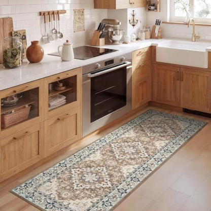 Lofus 2x6 Hallway Kitchen Washable Runner Rug, Boho Entry Long Carpet Brown - color: Floral Brown, size: 2' x 6' (Runner)