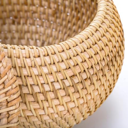 WRINGKIT Small Rattan Basket Box with Lid, Handmade Woven