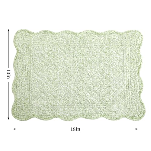 HOMBYS Quilted Placemats Set of 6 Washable-13x18 inches Rectangular Placemats for Kitchen Table-100% Cotton Fabric Rectangular Table Mats, (White with Light Green) - color: White With Light Green