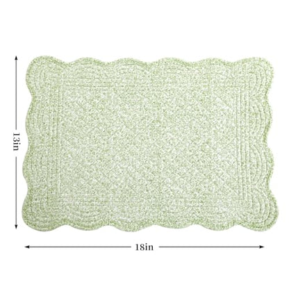 HOMBYS Quilted Placemats Set of 6 Washable-13x18 inches Rectangular Placemats for Kitchen Table-100% Cotton Fabric Rectangular Table Mats, (White with Light Green) - color: White With Light Green