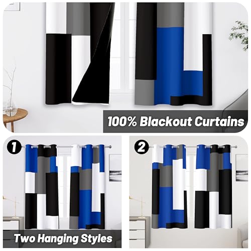 Tyrot Blue Gray Black Blackout Curtains for Bedroom Living Room 45 inch - color: Blue, size: 42"W x 45"L (Pack of 2)