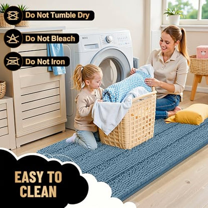 OLANLY Thick Bathroom Rugs 36x24, Chenille Striped Bath Rugs, Airy Blue - color: Airy Blue, size: 36" X 24"