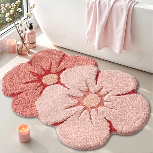 LUMI Flower Bathroom Rug, Absorbent Non Slip Bath Mat, 20"x32", Pink Flower - color: Floral-bliss Pink