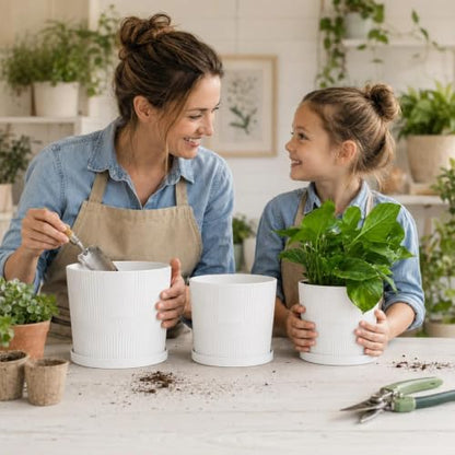 2 Plant Pots Indoor,4.8''+5.5'' Small Flower Pots with Saucers & Drainage - color: White, size: 4.8''+5.5''