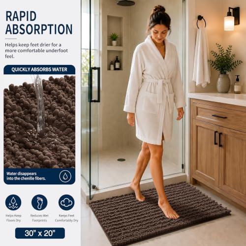 Yimobra Brown Bathroom Rug Set 3 Piece, Super Water Absorbent Bath Mat Set - color: Brown, size: 24"x20" + 30"x20"+ 44"x24"