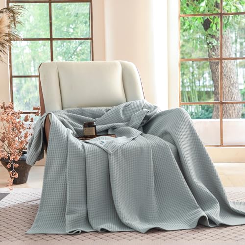 Simple&Opulence 100% Cotton Waffle Weave Throw Blanket 40"x50", Soft Lightweight Breathable Cozy Washed, Layer Blanket for Couch Bed Sofa, Farmhouse Home Decor for Adults All-Season, Grey Blue - color: Grey Blue, size: Small(40"x50")