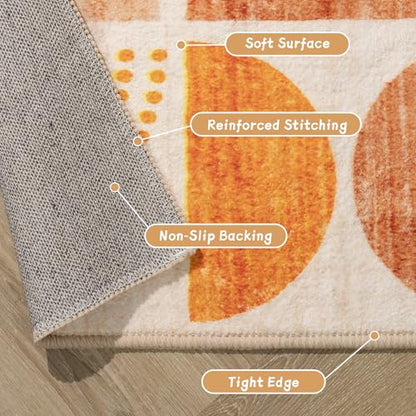 MUJOO Boho Runner Rug Washable,2x6 Area Rugs Non Slip Modern Abstract - color: Orage and Beige, size: 2' x 6' (Rectangular)