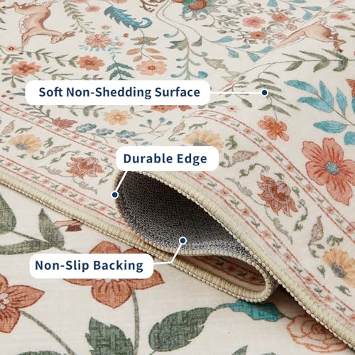Garvee Floral Runner Rug 2x6 Washable Runner Rug Peacock Print Soft Beige - color: Beige, size: 2' x 6' (Rectangular)
