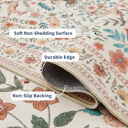 Garvee Floral Runner Rug 2x6 Washable Runner Rug Peacock Print Soft Beige - color: Beige, size: 2' x 6' (Rectangular)