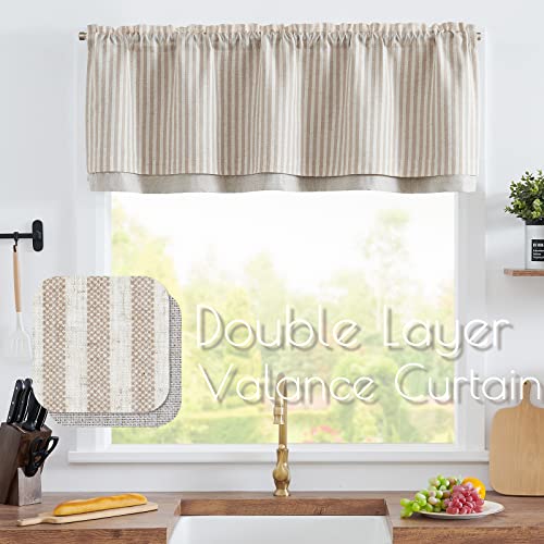 jinchan Stripe Linen Kitchen Valance Curtain, 50x16, 1 Panel, Taupe - color: Boxter Striped | Tan on Linen, size: 50"W x 16"L (Pack of 1)