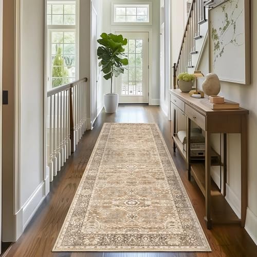 2x6 Kitchen Runner Rug Beige Vintage Washable Runner Rugs for Hallway - color: Beige, size: 2'*6'(Runner)