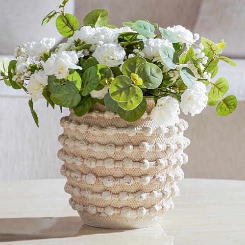 DN DECONATION Beige Flower Vase, 8.2" Farmhouse Boho Vase for Home Decor - color: Beige, size: 8.2 inches