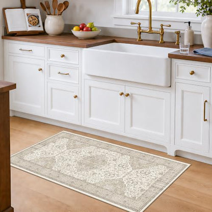 HY HAOYUNLAI Washable 2x3 Entryway Area Rug Non-Slip Slim-Profile Carpet - color: Ivory, size: 2' x 3' (Rectangular)