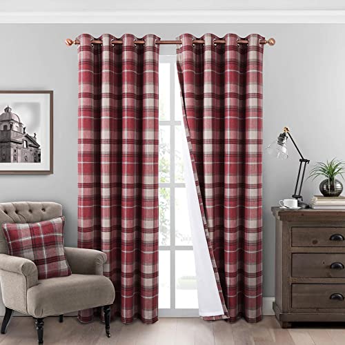 always4u Plaid Curtains 100% Blackout Thermal Energy Saving Drapes for Bedroom Woolen Look Farmhouse Living Room Curtains 2 Panels 45 * 63 Burgundy Red - color: Burgundy Red, size: 45"W x 63"L (Pack of 2)