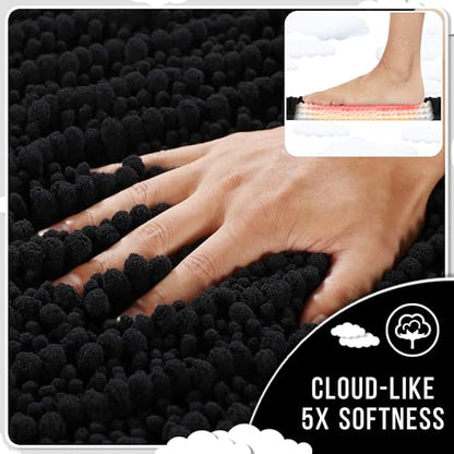 Yimobra Bathroom Rugs Sets 2 Piece, Super Absorbent Bath Mat Set, Black - color: Black, size: 32''x20''+24''x17''