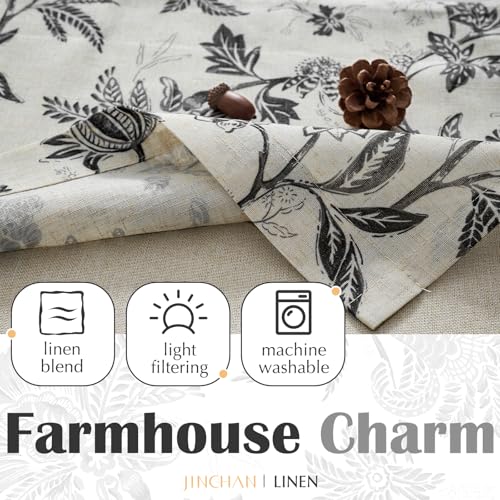 jinchan Floral Valance Curtain Linen 16 Inch Farmhouse 1 Panel Black - color: Jacobean | Black, size: 50"W x 16"L (Pack of 1)