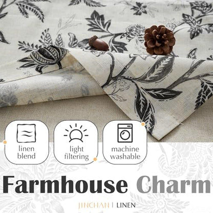 jinchan Floral Valance Curtain Linen 16 Inch Farmhouse 1 Panel Black - color: Jacobean | Black, size: 50"W x 16"L (Pack of 1)