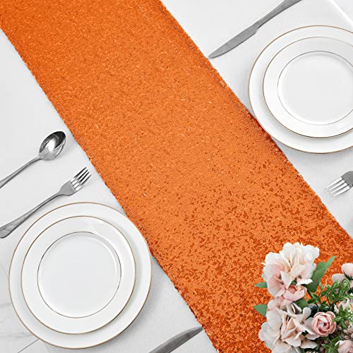Pufogu 12 x 72 inches Orange Sequin Table Runner, 2 Packs - color: Orange