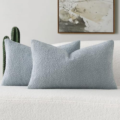 FUTEI Pack of 2 Boucle Textured Throw Pillow Covers 12x20 Inch, Dusty Blue - color: Dusty Blue, size: 20" x 12" (Pack of 2)