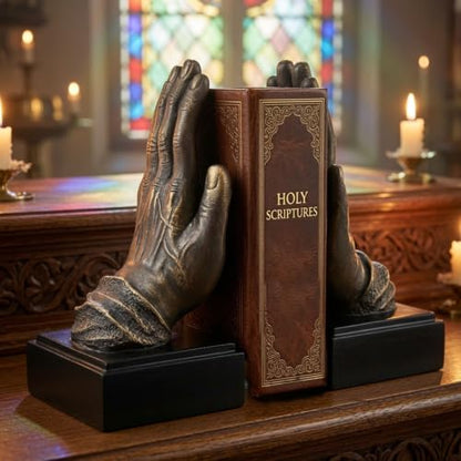 Bellaa Hands Bookends, Praying Decorative Book Ends for Shelves, 26393