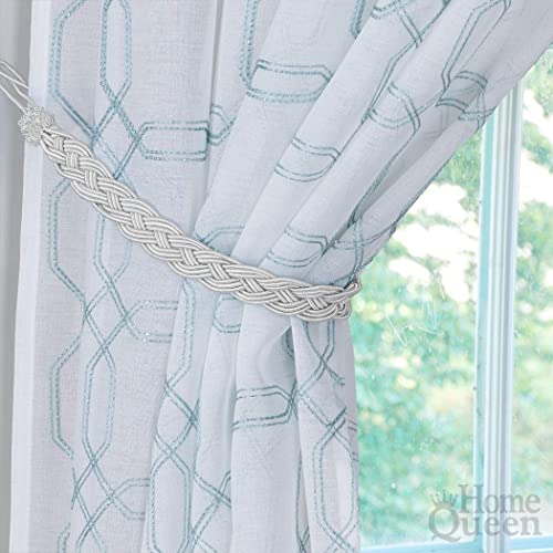 Home Queen Hand Braided Curtain Tie Back, Buckle Holdback Drapery Curtain Tiebacks, 2 Rope Belt Curtain Tie with 2 Metal Hooks, Silver - color: Silver, size: 2 Pack