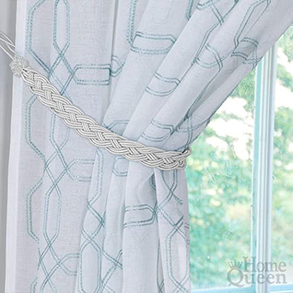 Home Queen Hand Braided Curtain Tie Back, Buckle Holdback Drapery Curtain Tiebacks, 2 Rope Belt Curtain Tie with 2 Metal Hooks, Silver - color: Silver, size: 2 Pack
