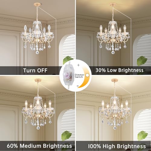 HOXIYA (Bulbs Included) DIMMABLE Plug in Chandelier 5 Light with K9 Crystal - color: Champaign Gold