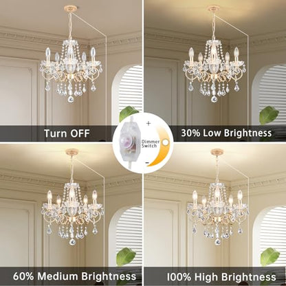 HOXIYA (Bulbs Included) DIMMABLE Plug in Chandelier 5 Light with K9 Crystal - color: Champaign Gold