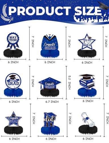 Graduation Table Decorations, Blue and Black Graduation Table Centerpieces - style: Blue Graduation