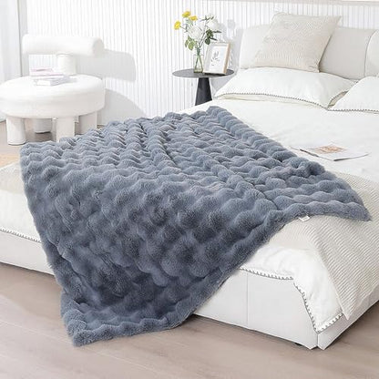 UKELER Soft Faux Fur Throw Blanket 50''x60'' Solid Reversible Shaggy Blanket Plush Thick Fluffy Blankets Throws for Bed, Couch, Sofa, Office, Camping Dark Grey - color: D-dark Grey, size: 50''x60''