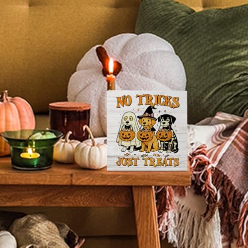 JHFDTY No Tricks Just Treats Dog Pumpkin Halloween Decorations Sign - color: Treats