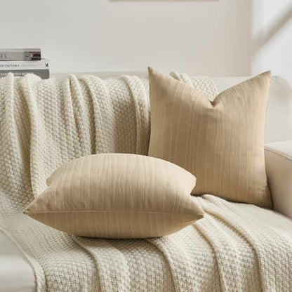 FUTEI Pack of 2 Chenille Striped Throw Pillow Covers 18x18 Inch,Apricot - color: Apricot, size: 18" x 18" (Pack of 2)