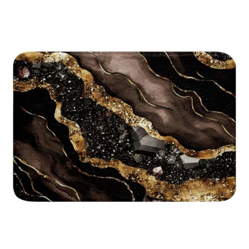Erosebridal Marble Bathroom Rug Non Slip Gold Brown Bath Mat for Bathroom Aesthetics Marbling Door Mat for Bedroom,Watercolor Abstract Entrance Rug 20"x32" - color: Gold Brown, size: 1'8" x 2'8" (Rectangular)